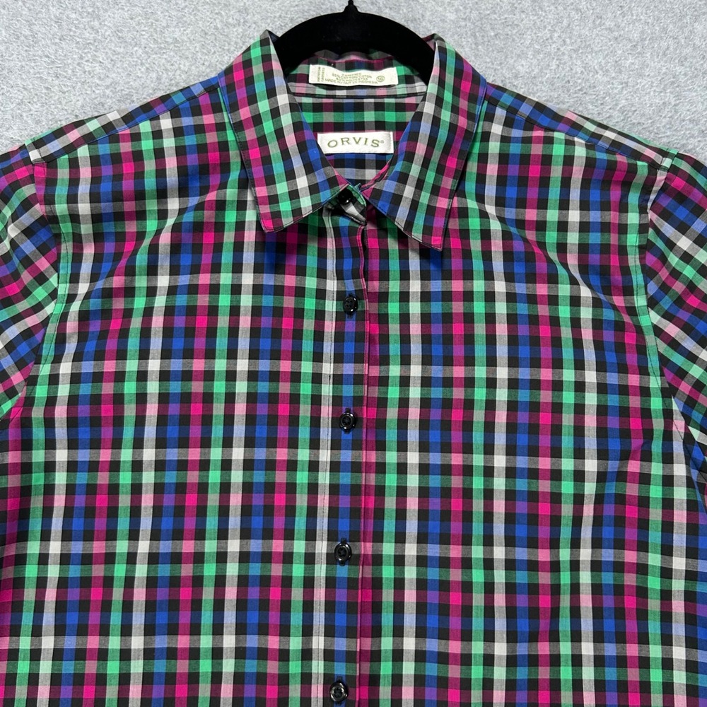 Orvis Button Down Shirt Womens 16 Multicolor Plaid Preppy Classic Outdoor